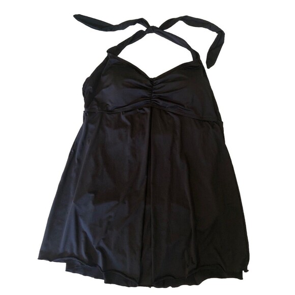 Glow & Grow Maternity Swimsuit Black Halter Tie Removable Cups W/Skirt Sz OX EUC - Picture 1 of 4